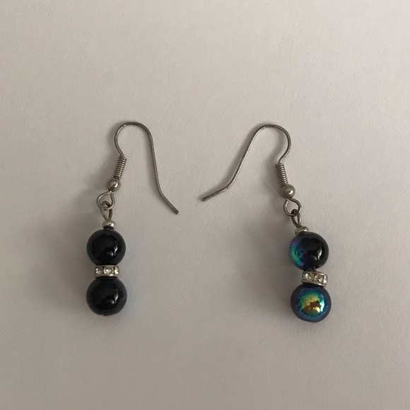 New Handmade by Artist Earrings Blue Beads Faux Diamonds - Picture 16 of 16